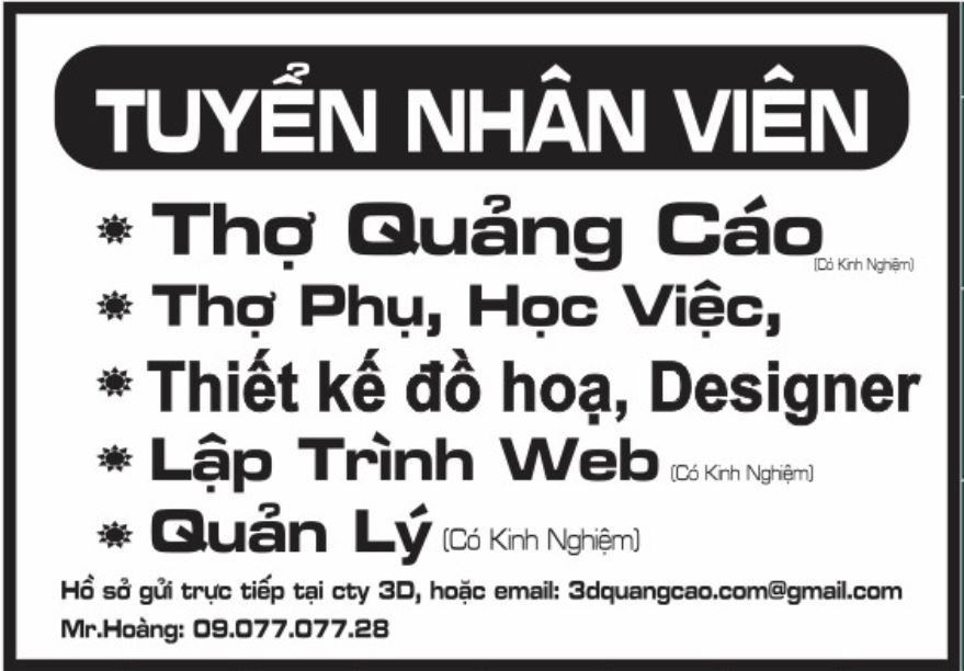 truyển nhân viên kinh doanh có kinh nghiệm - 3D Quảng Cáo CN3