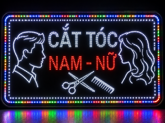 Bảng Hiệu Xi Nhan Tiệm Cắt Tóc – Hộp Đèn LED Ruồi Sáng 2 Mặt Nổi Bật Cả Ngày Lẫn... - Quảng Cáo Ad Shop