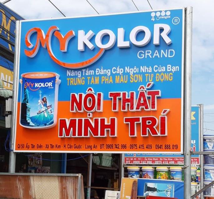 Bảng hiệu alu, nội dung chữ mica nổi khối không đèn, có đèn pha., Nền bảng hiệu ... - 3D Quảng Cáo