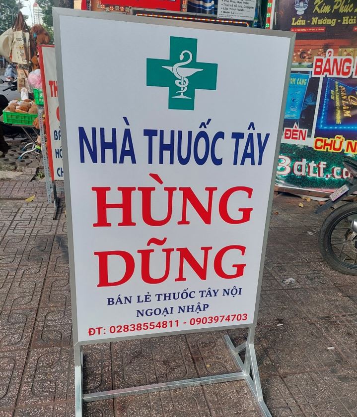 bảng hiệu bạt có chân đứng 2 mặt,  bình dân giá rẻ