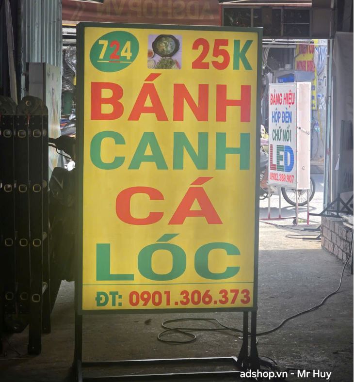 🍜 Bảng hiệu tiệm bánh canh cá lóc hộp đèn bạt có chân – Nổi bật, hút khách từ xa... - Quảng Cáo Ad Shop