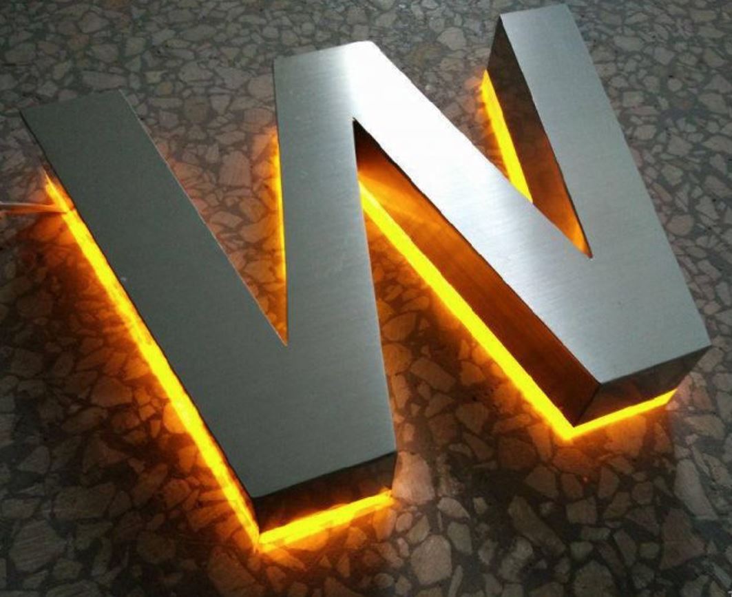 Chữ inox xước uốn nổi khối, đèn sáng chân, Chữ inox xước 304 nguyên khối, hông  ... - Quảng Cáo Ad Shop