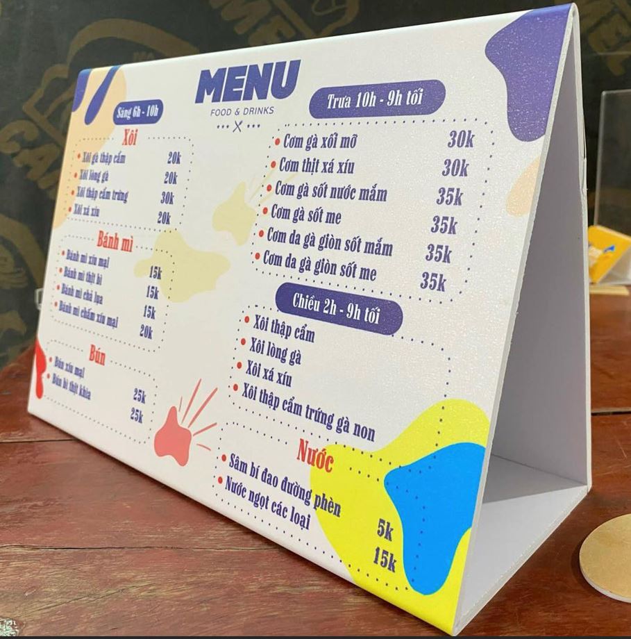 menu để bàn nội dung in decal dán lên nền foamex 3ly, làm menu bằng chất liệu fo... - Quảng Cáo Ad Shop