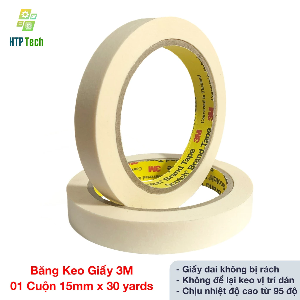 Băng keo giấy 3M khổ 1,5cm và 1,8cm dài 25m - 27m Masking Tape 3M (1 cuộn)