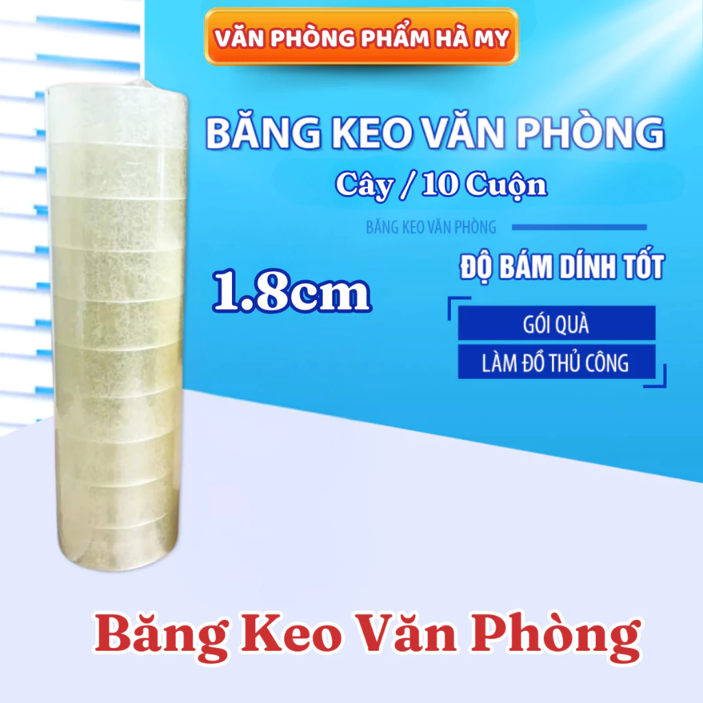 Cây 10 Cuộn Băng keo trong văn phòng 1.8cm loại dày 18m