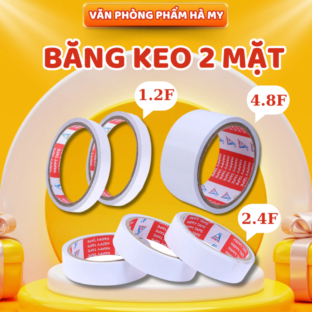 Combo 6 Cuộn Băng keo 2 mặt trong suốt dán giấy 0.5cm, 1.2cm, 2.4cm và 4.8cm độ dính cao