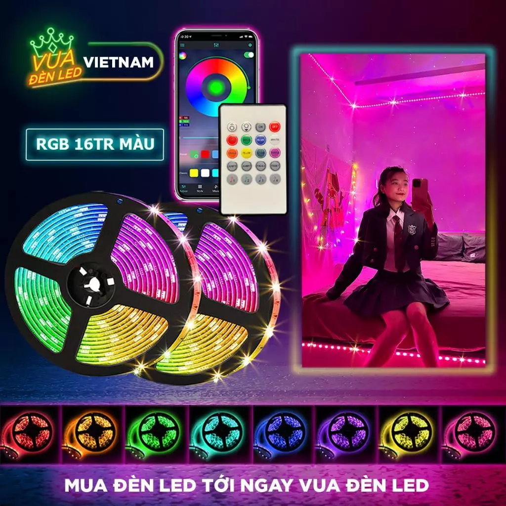 Đèn dây led RGB 2M 3M 5M trang trí decor phòng, decor bàn gaming , có chế độ nháy theo nhạc điều chỉnh bằng remote và app