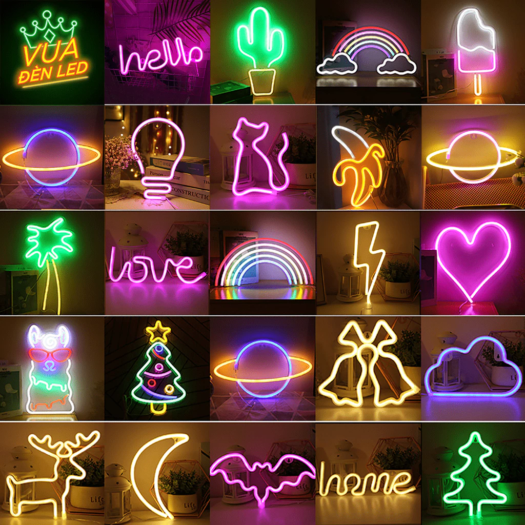 Đèn led neon trang trí phòng ngủ, học, gaming,  treo trường đa dạng kiểu dáng màu sắc, tặng móc treo