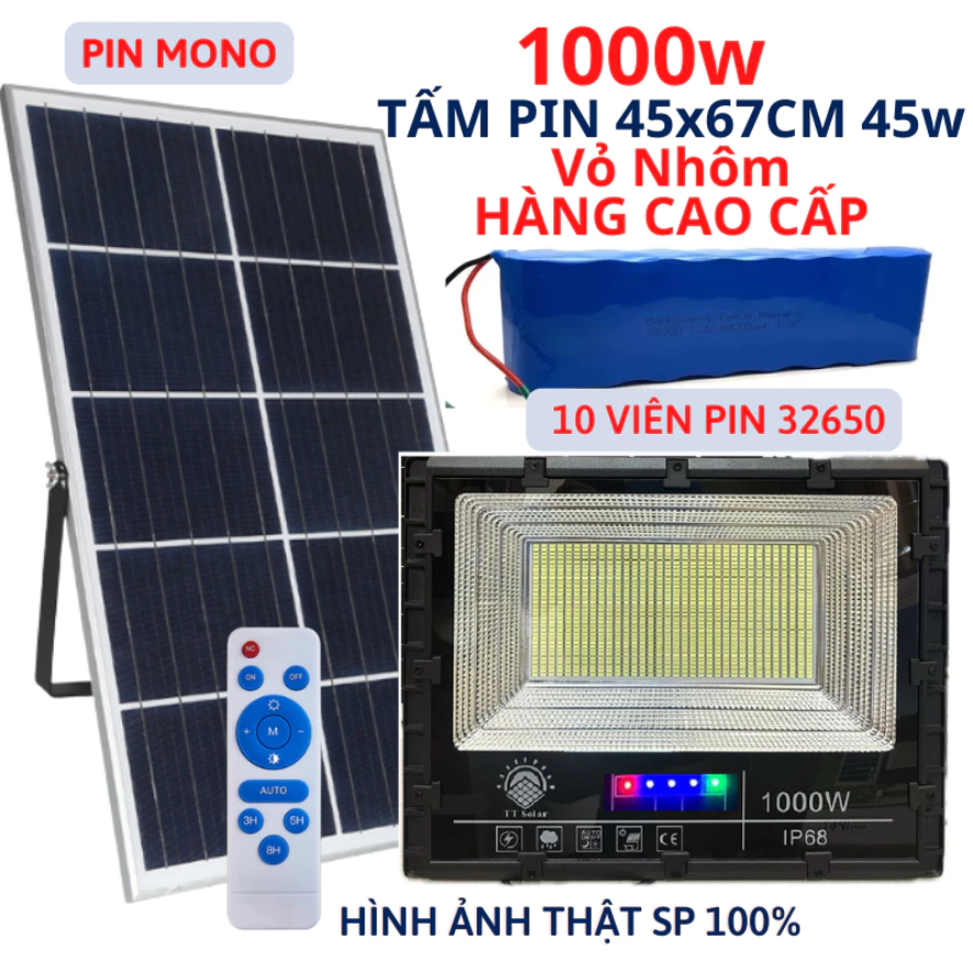 Đèn Năng Lượng Mặt Trời, Đèn pha năng lượng mặt trời sân vườn 100w, 200w,500w,,800w, 1000w Vỏ nhôm BH 2 NĂM