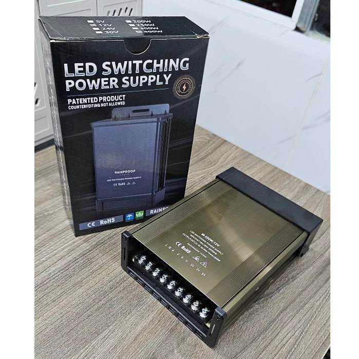 Nguồn led 12V 33A 400W vỏ nhôm, nguồn ngoài trời chống nước mưa dùng cho led quảng cáo, led F5 12V